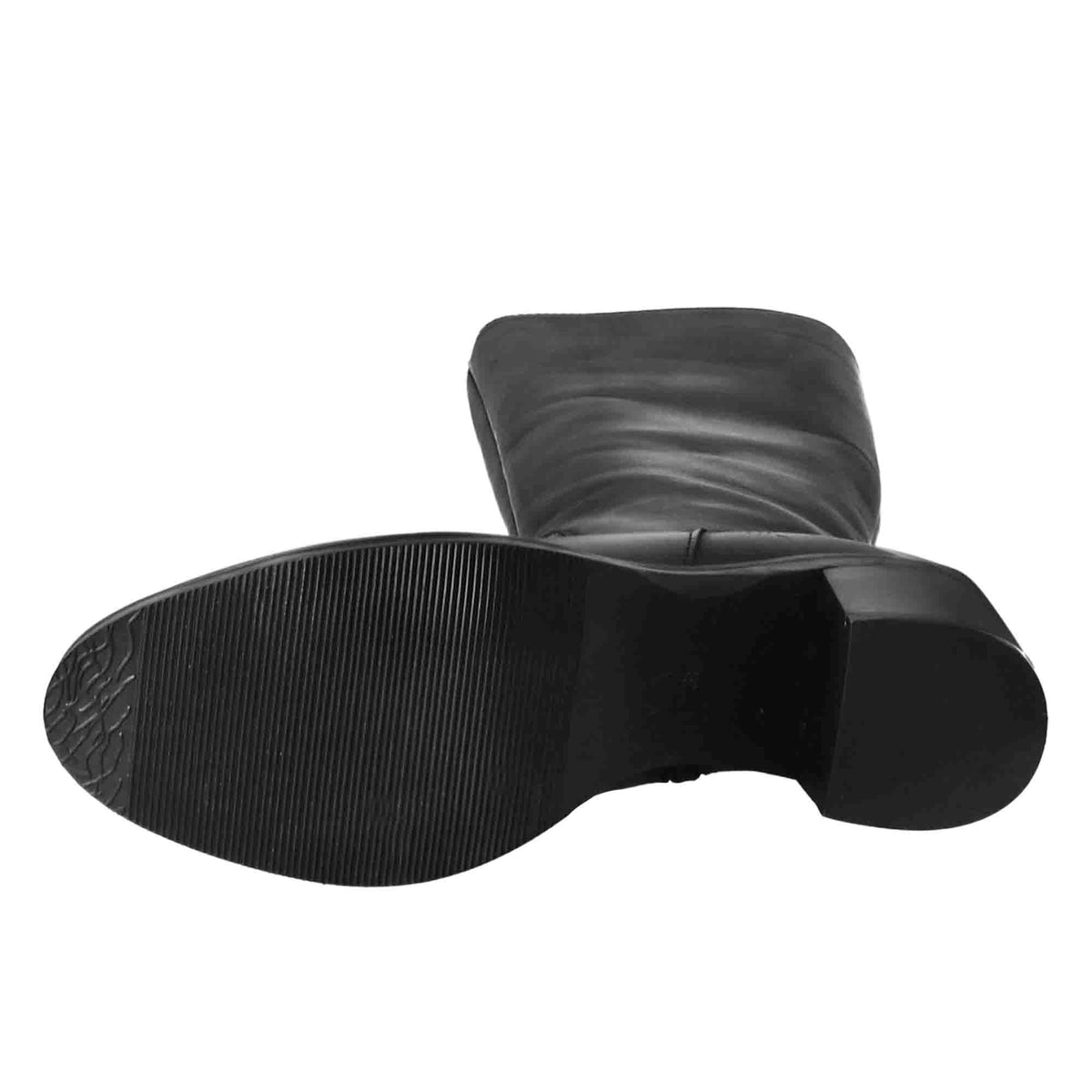 Stivali al ginocchio da donna liscio con tacco medio in pelle nero - LeonardoShoes