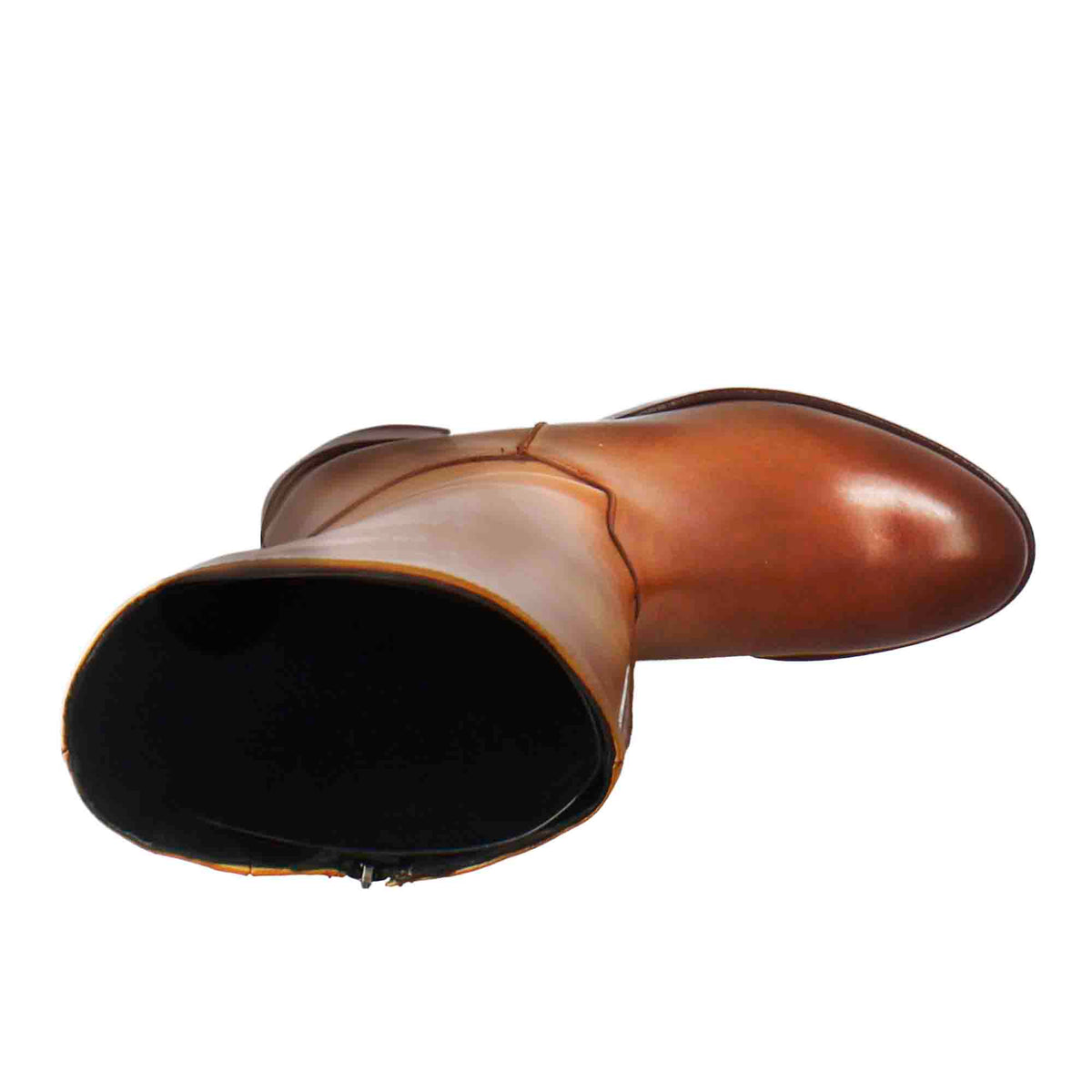 Stivale al ginocchio da donna liscio con tacco medio in pelle marrone - LeonardoShoes