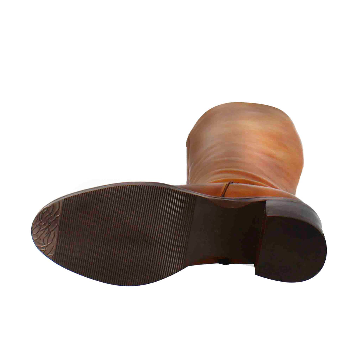Stivale al ginocchio da donna liscio con tacco medio in pelle marrone - LeonardoShoes