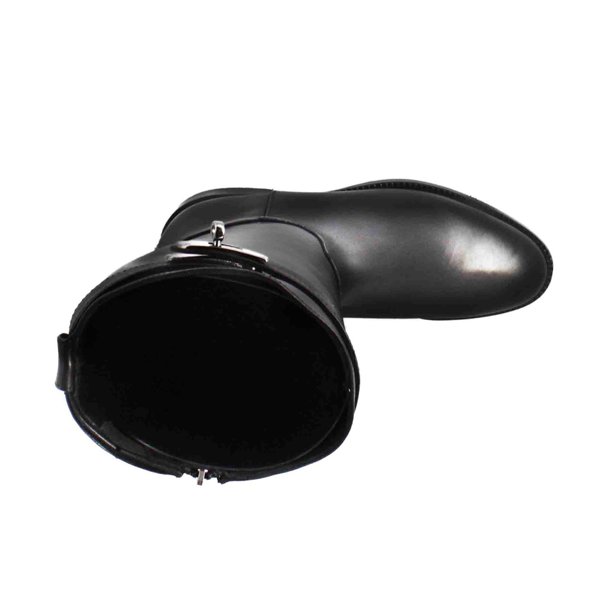 Stivale al ginocchio da donna liscio con tacco basso in pelle colore nero - LeonardoShoes
