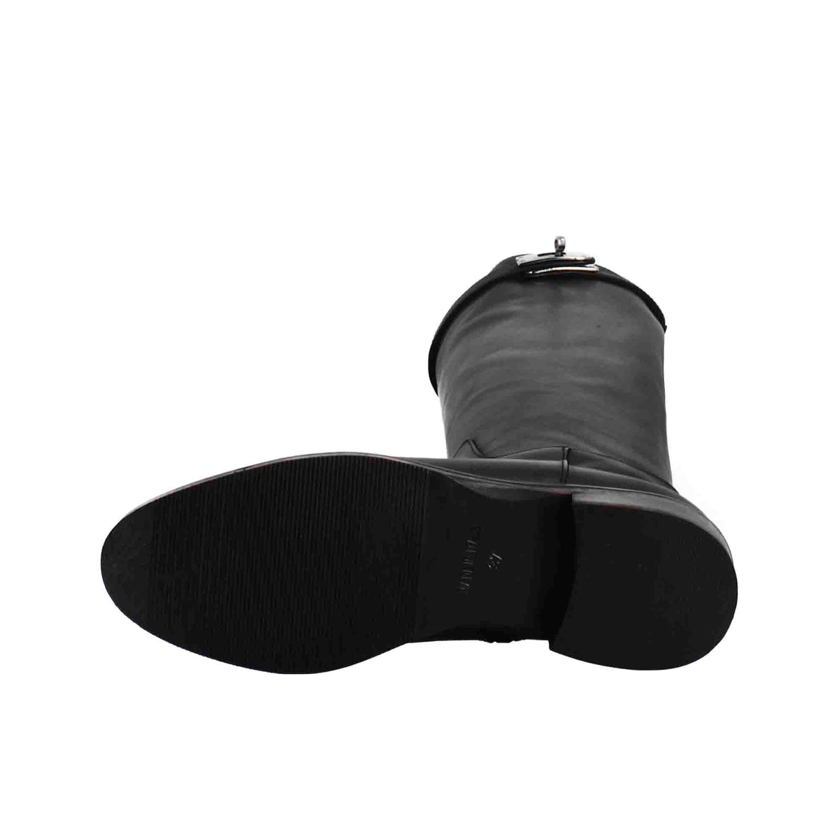Stivale al ginocchio da donna liscio con tacco basso in pelle colore nero - LeonardoShoes