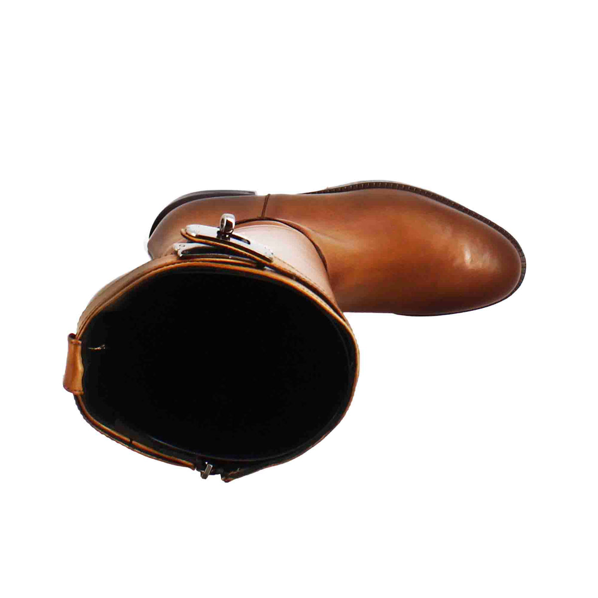 Stivale al ginocchio da donna liscio con tacco basso in pelle colore tabacco - LeonardoShoes