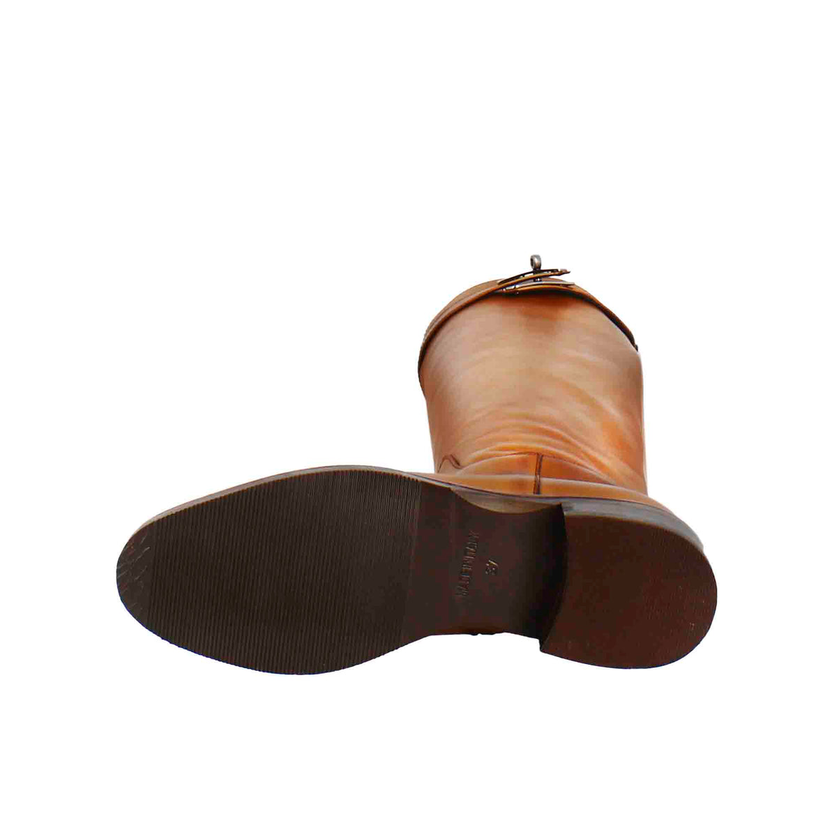 Stivale al ginocchio da donna liscio con tacco basso in pelle colore tabacco - LeonardoShoes