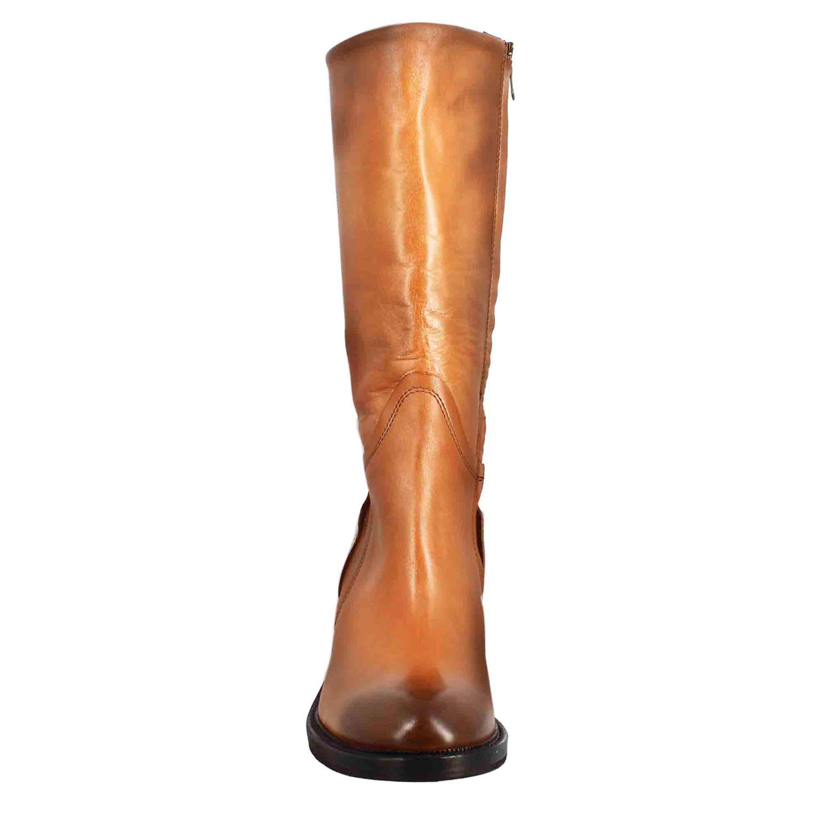 Stivale diver altezza polpaccio da donna con tacco in pelle lavata colore cuoio scuro - LeonardoShoes