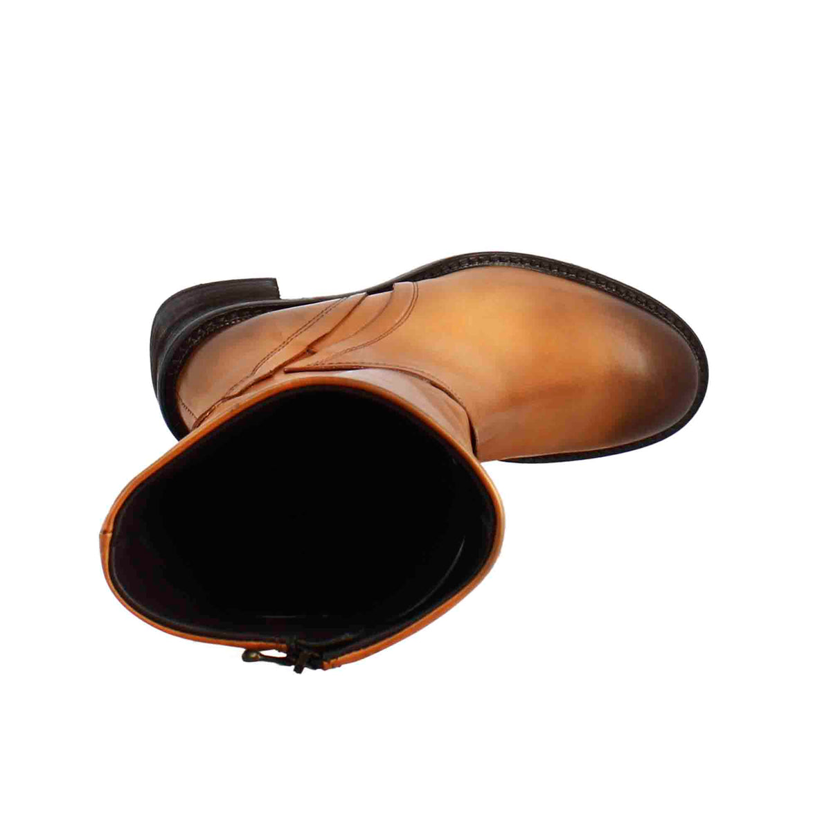 Stivale diver altezza polpaccio da donna con tacco in pelle lavata colore cuoio scuro - LeonardoShoes