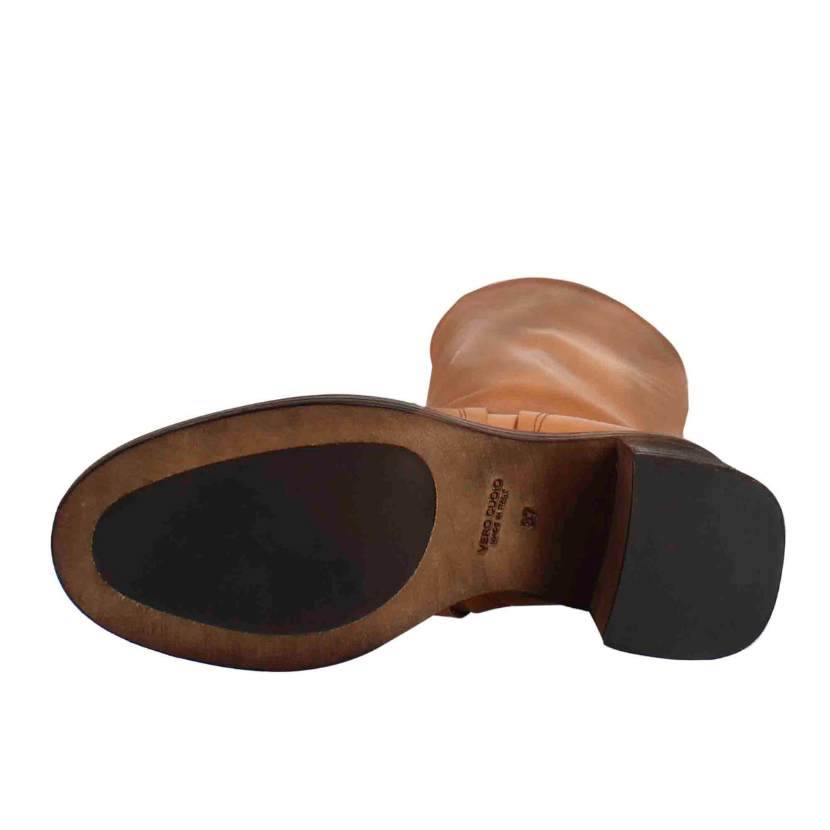 Stivale diver altezza polpaccio da donna con tacco in pelle lavata colore cuoio scuro - LeonardoShoes