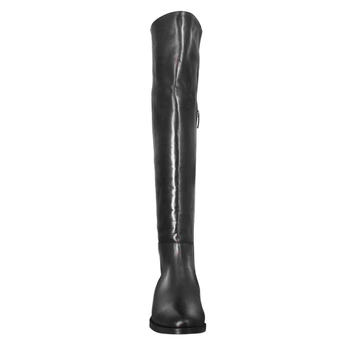 Stivali sopra al ginocchio da donna liscio con tacco basso in pelle colore nero - LeonardoShoes