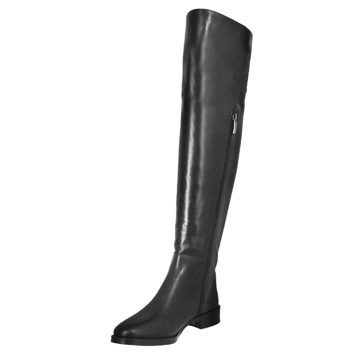 Stivali sopra al ginocchio da donna liscio con tacco basso in pelle colore nero - LeonardoShoes