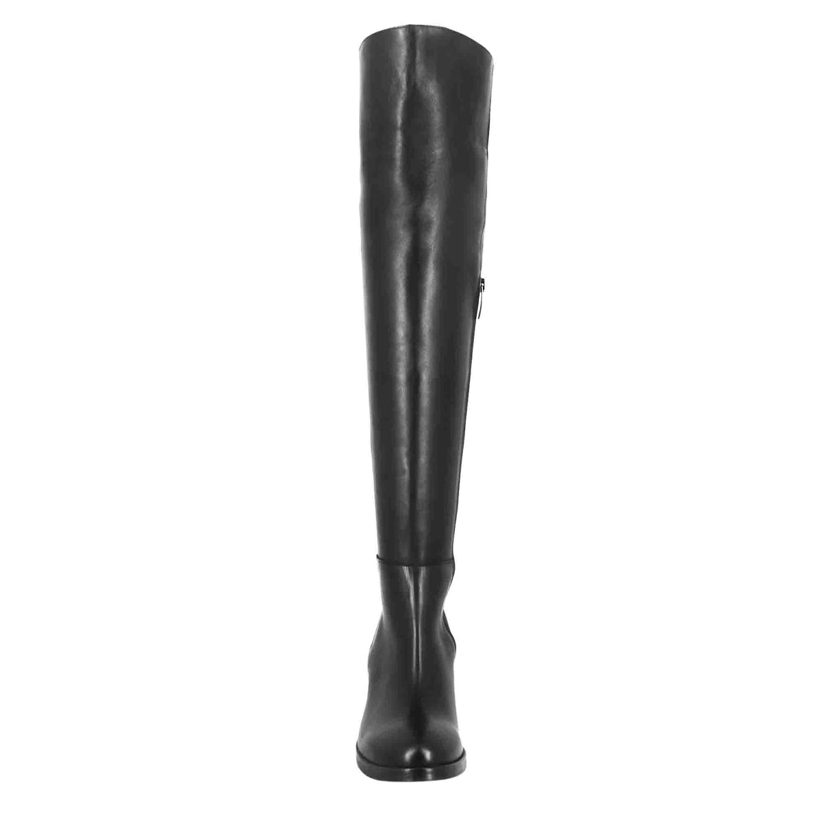 Stivale sopra il ginocchio da donna liscio con tacco medio in pelle nero - LeonardoShoes
