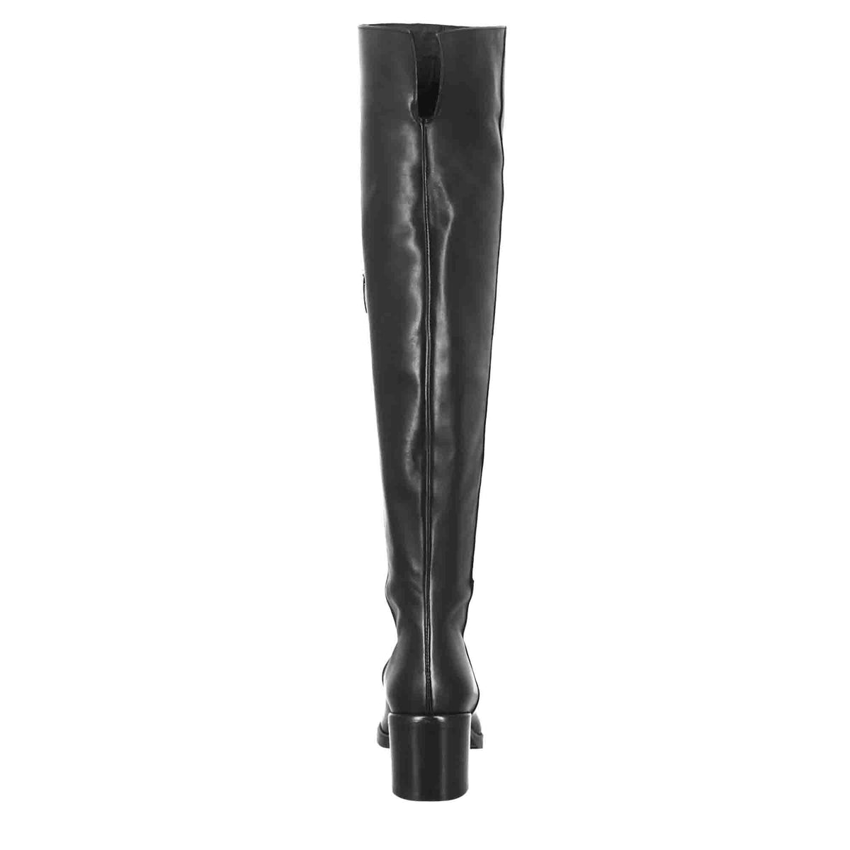 Stivale sopra il ginocchio da donna liscio con tacco medio in pelle nero - LeonardoShoes