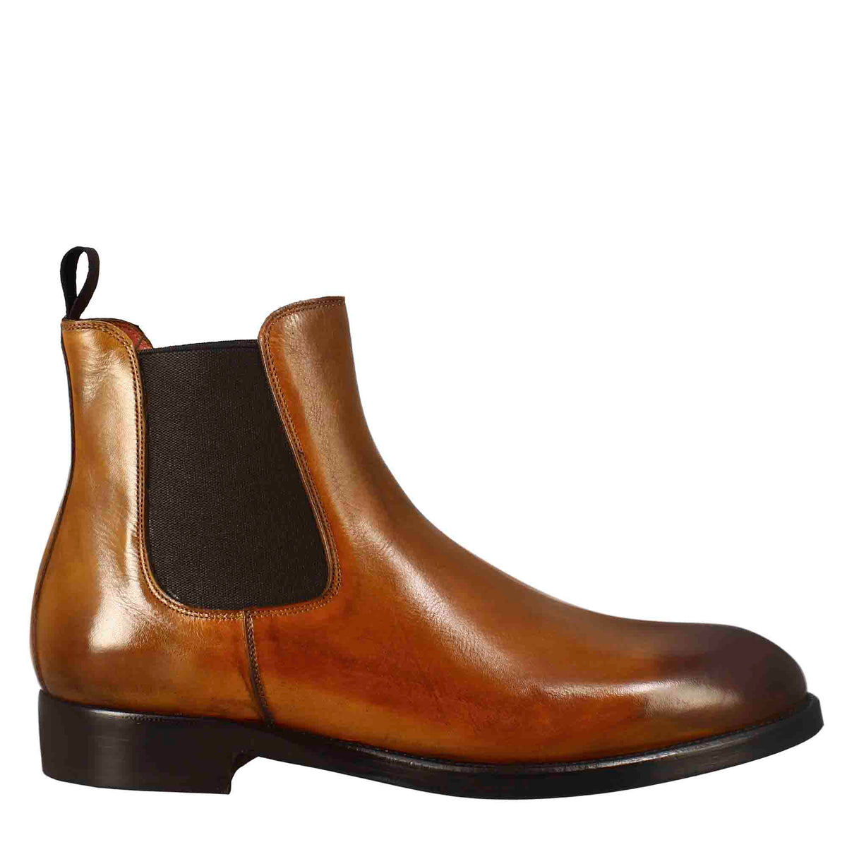 Stivaletto chelsea liscio da uomo in pelle colore marrone chiaro con elastico - LeonardoShoes