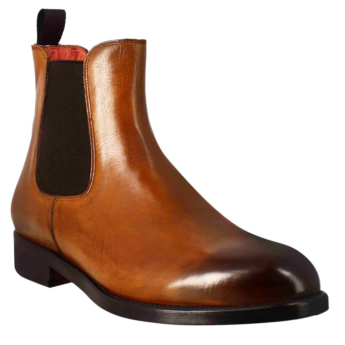 Stivaletto chelsea liscio da uomo in pelle colore marrone chiaro con elastico - LeonardoShoes