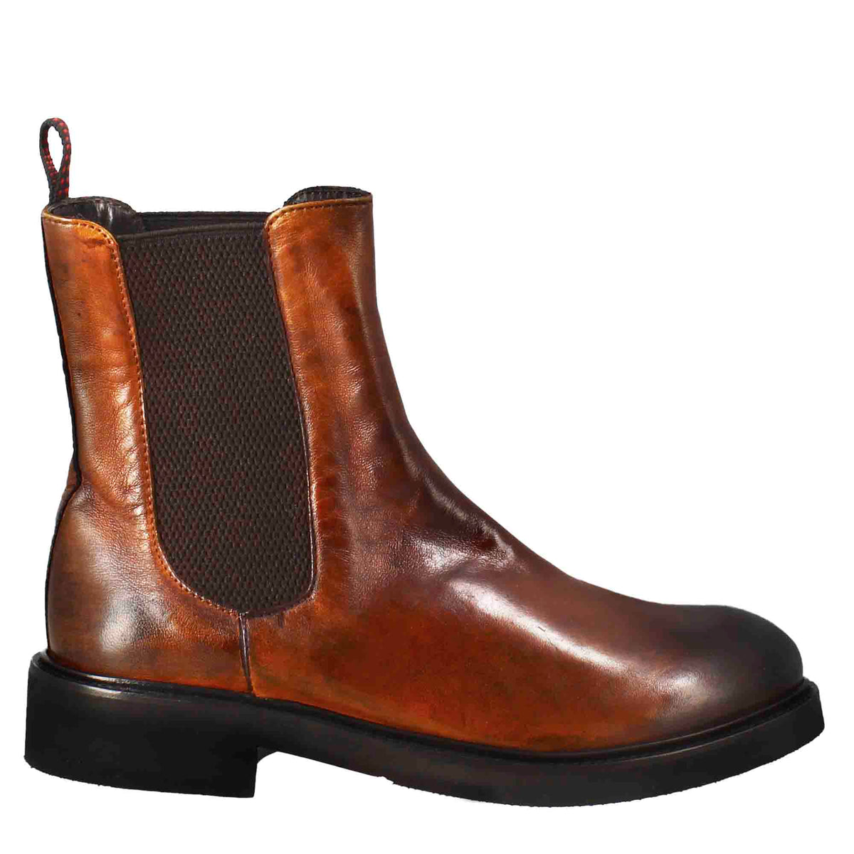 Stivaletto chelsea paupa da donna in pelle lavata cuoio scuro - LeonardoShoes