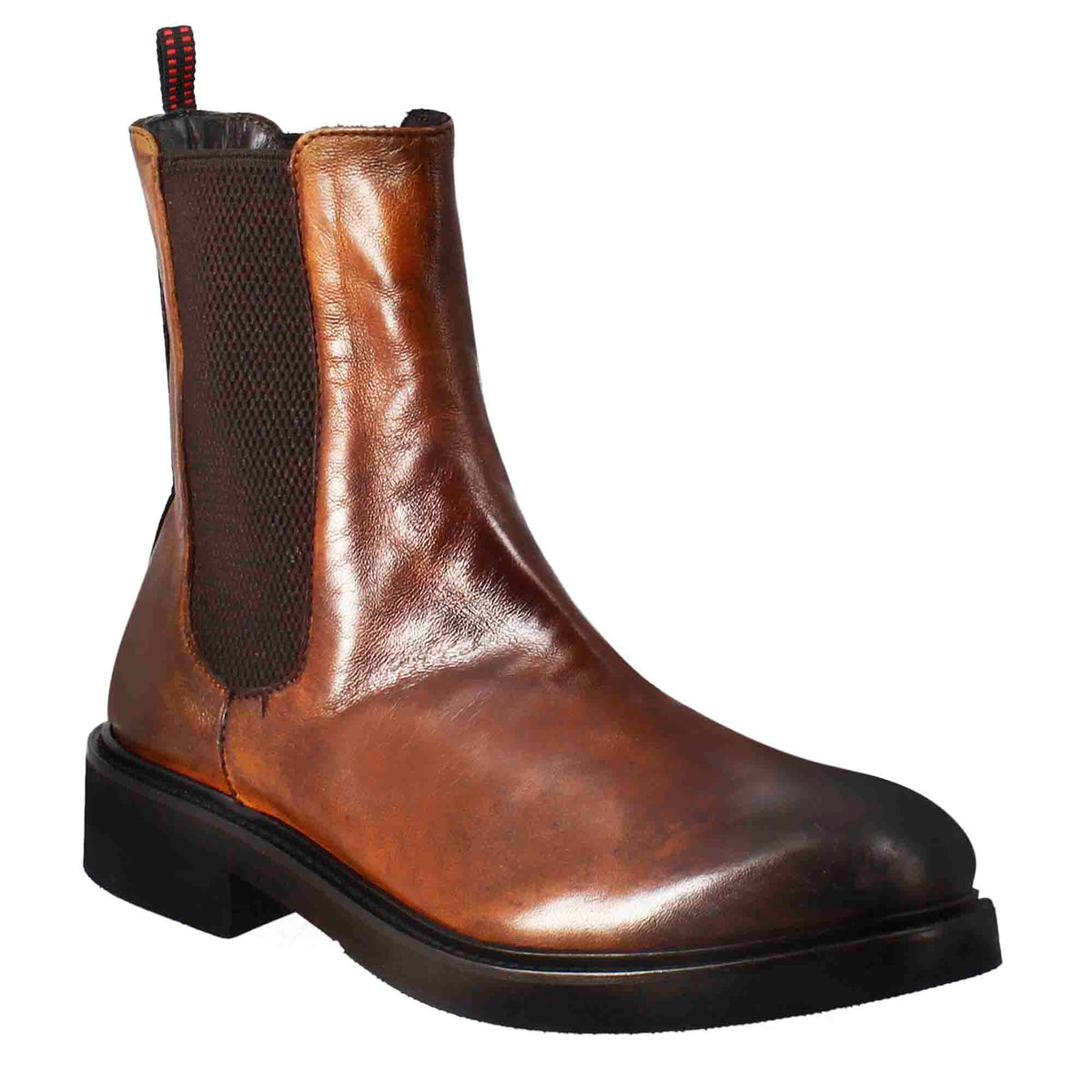Stivaletto chelsea paupa da donna in pelle lavata cuoio scuro - LeonardoShoes