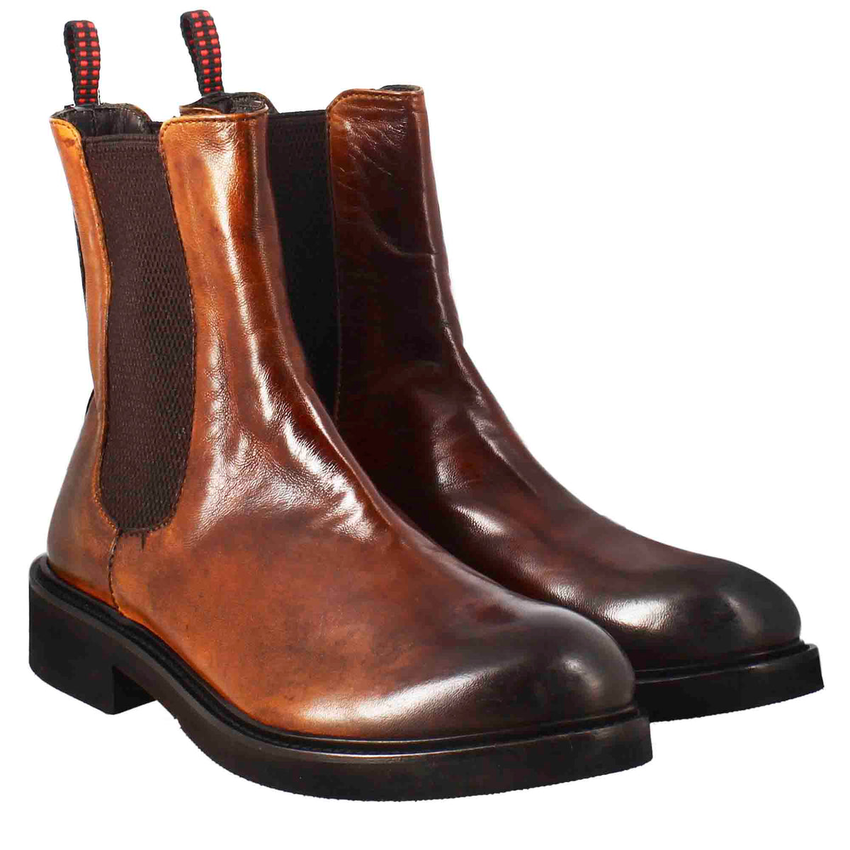 Stivaletto chelsea paupa da donna in pelle lavata cuoio scuro - LeonardoShoes
