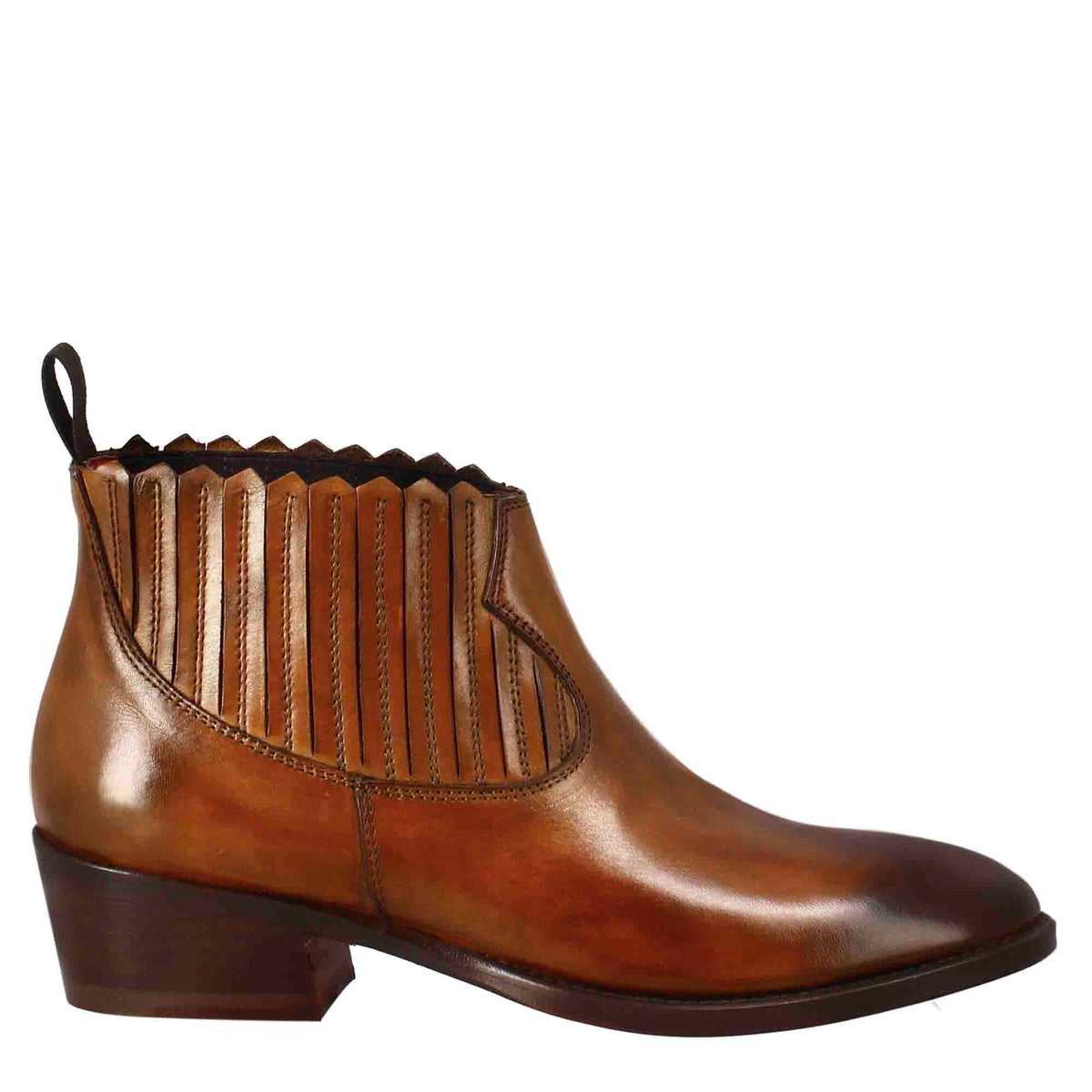 Stivaletto da donna con ritagli al collo in pelle colore marrone chiaro - LeonardoShoes