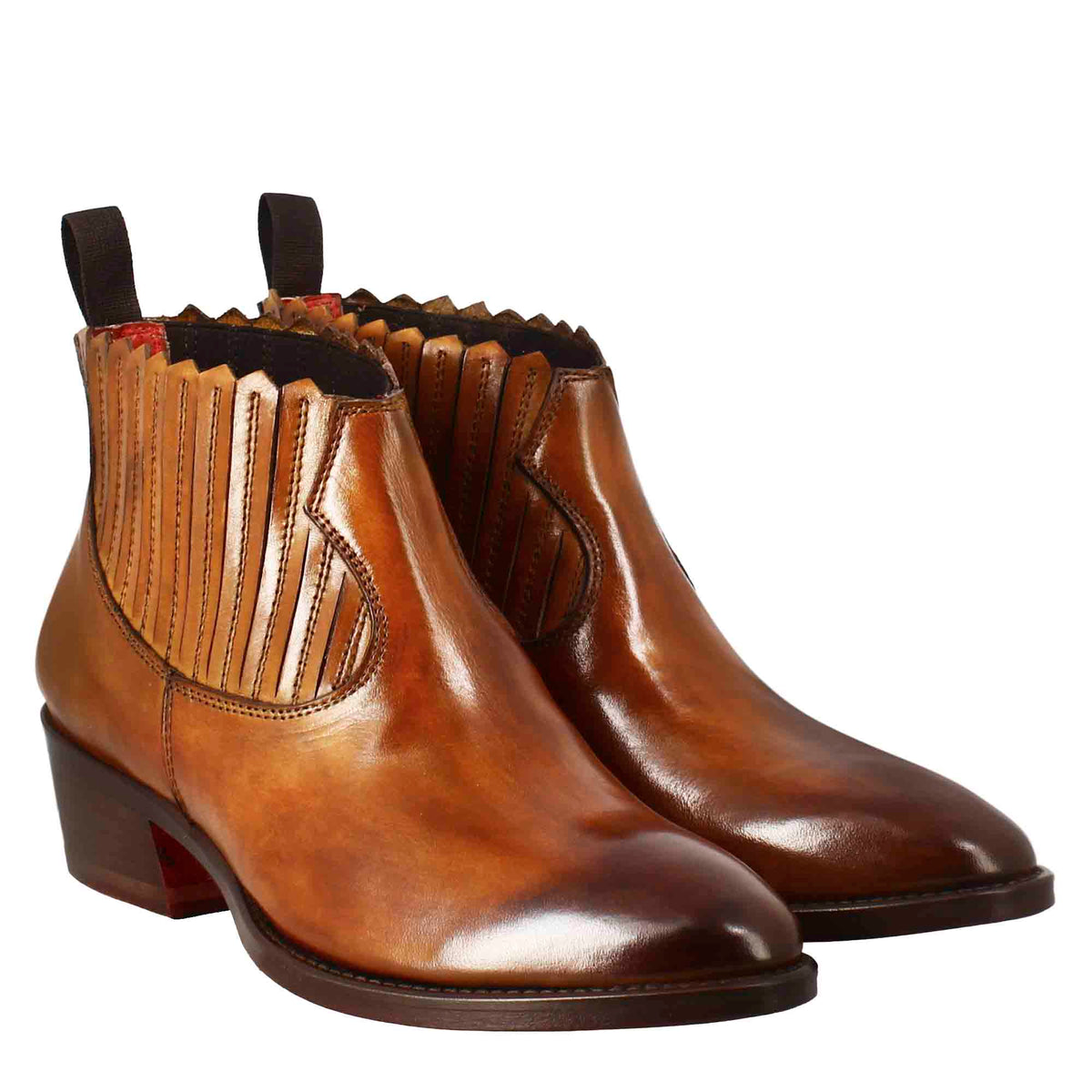 Stivaletto da donna con ritagli al collo in pelle colore marrone chiaro - LeonardoShoes