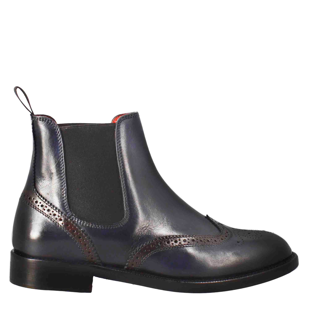 Stivaletto da donna chelsea con dettagli brogue in pelle blu - LeonardoShoes