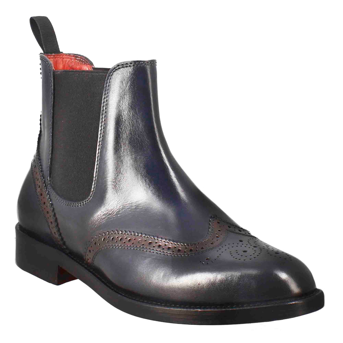 Stivaletto da donna chelsea con dettagli brogue in pelle blu - LeonardoShoes