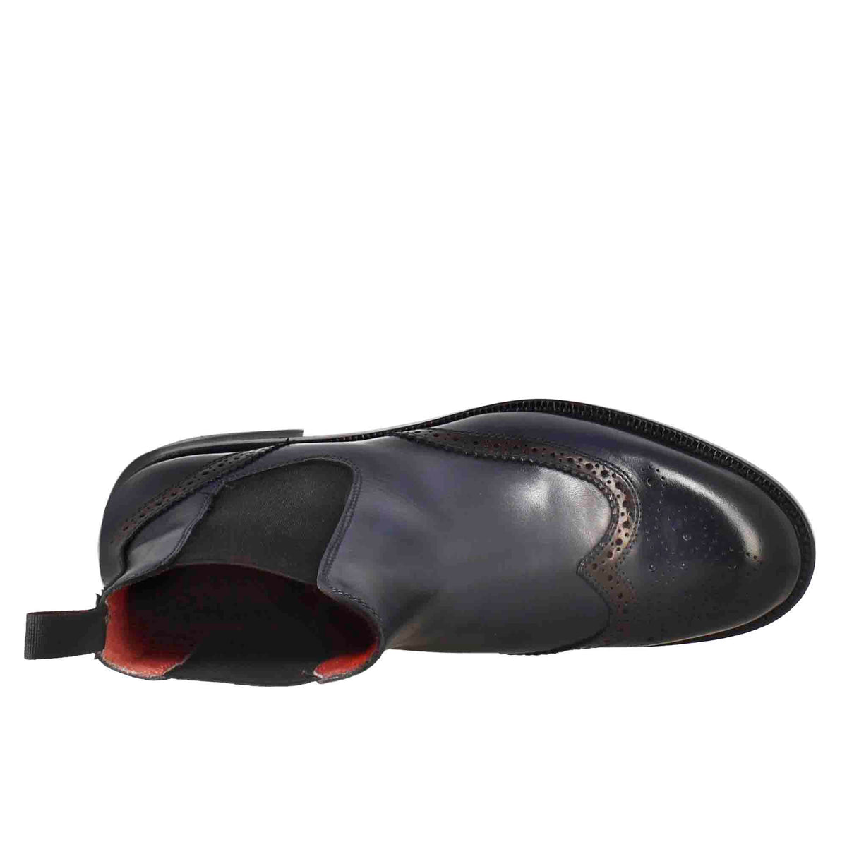Stivaletto da donna chelsea con dettagli brogue in pelle blu - LeonardoShoes