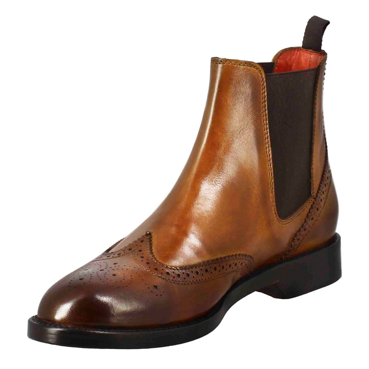 Stivaletto da donna chelsea con dettagli brogue in pelle marrone chiaro - LeonardoShoes