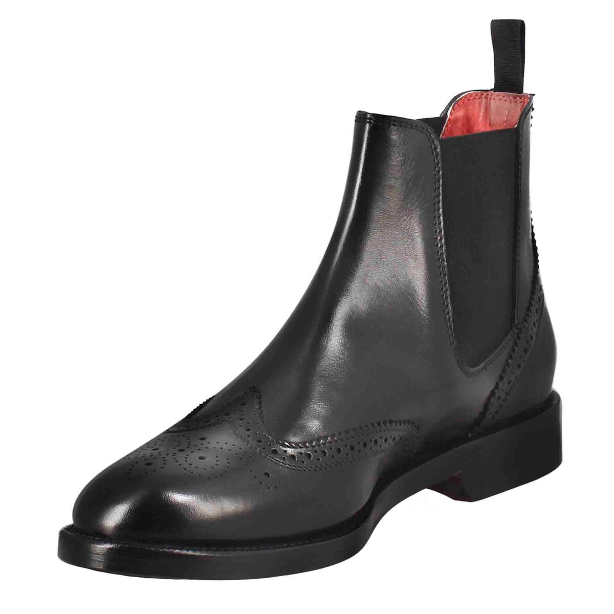 Stivaletto da donna chelsea con dettagli brogue in pelle colore nero - LeonardoShoes