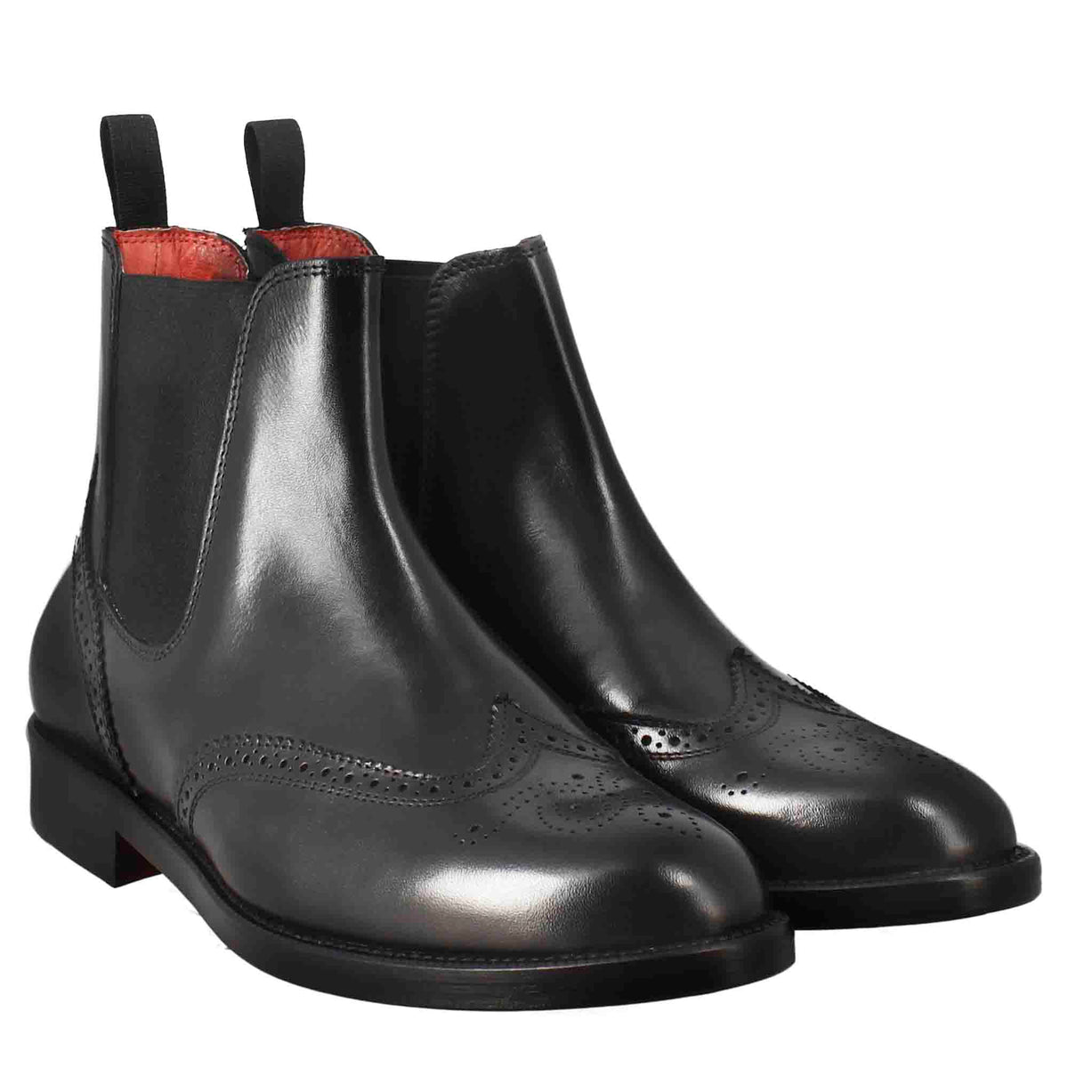 Stivaletto da donna chelsea con dettagli brogue in pelle colore nero - LeonardoShoes