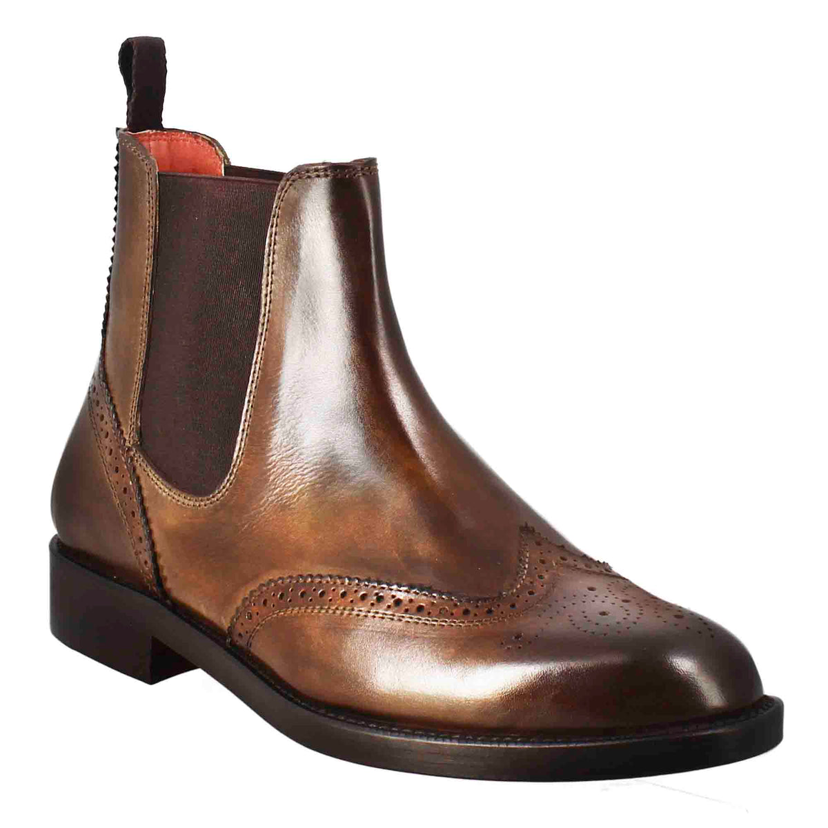 Stivaletto da donna chelsea con dettagli brogue in pelle marrone scuro - LeonardoShoes