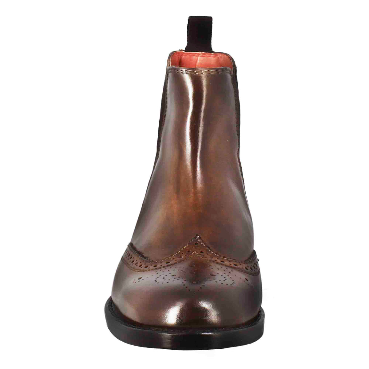 Stivaletto da donna chelsea con dettagli brogue in pelle marrone scuro - LeonardoShoes