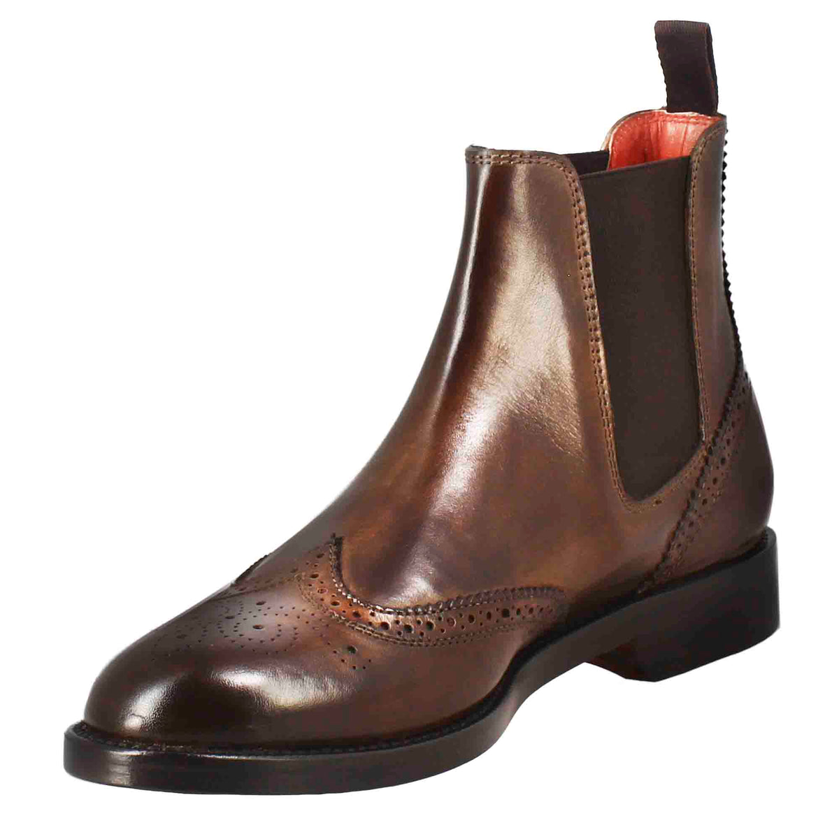 Stivaletto da donna chelsea con dettagli brogue in pelle marrone scuro - LeonardoShoes