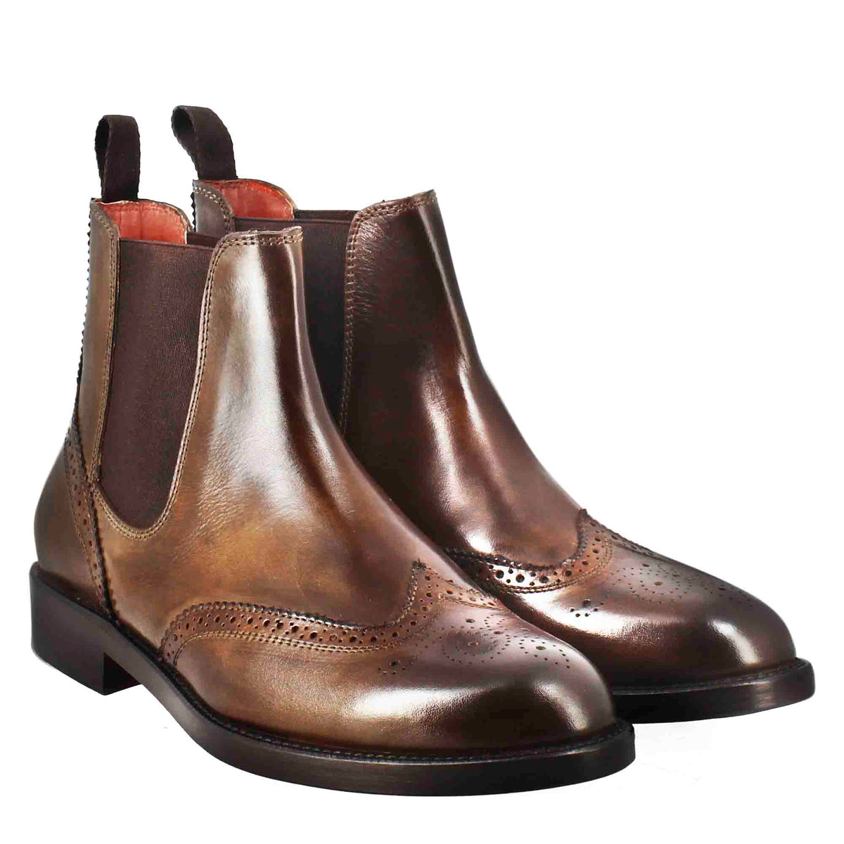 Stivaletto da donna chelsea con dettagli brogue in pelle marrone scuro - LeonardoShoes