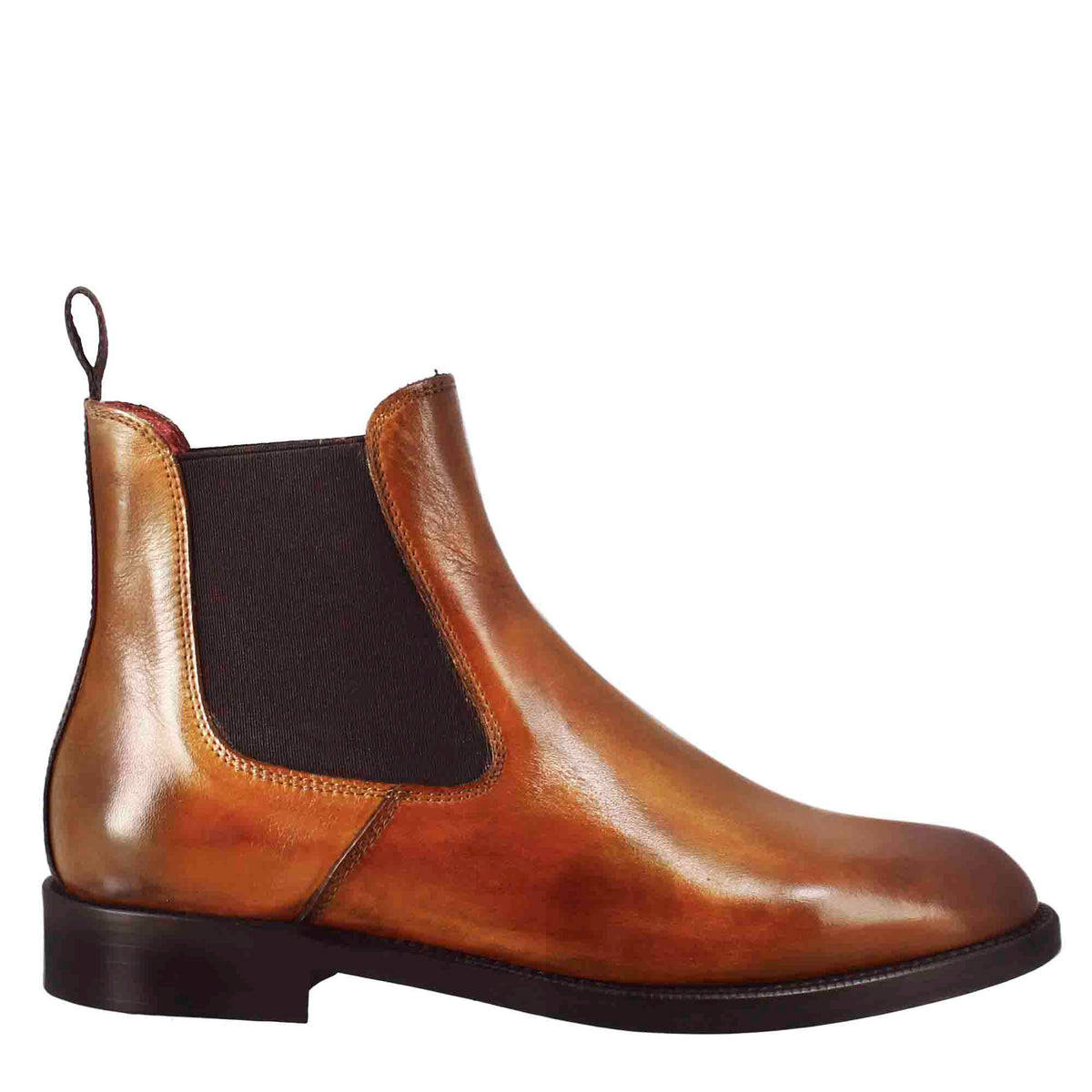 Stivaletto chelsea da donna liscio in pelle colore marrone chiaro - LeonardoShoes