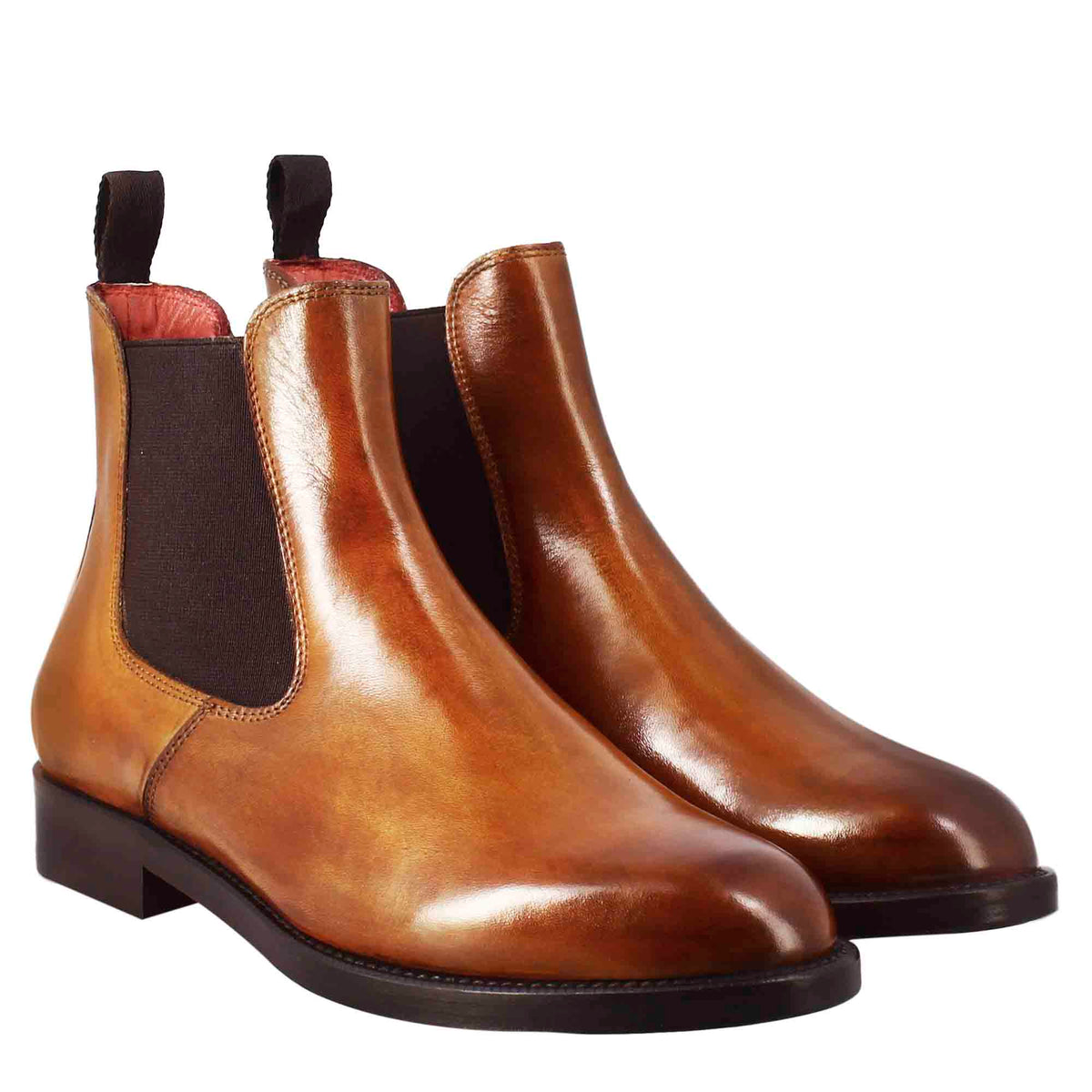 Stivaletto chelsea da donna liscio in pelle colore marrone chiaro - LeonardoShoes