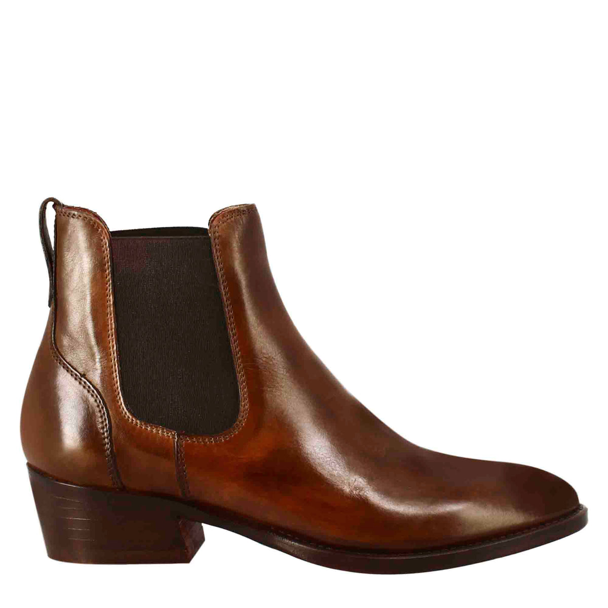 Stivaletto chelsea da donna liscio con tacco medio in pelle colore marrone - LeonardoShoes