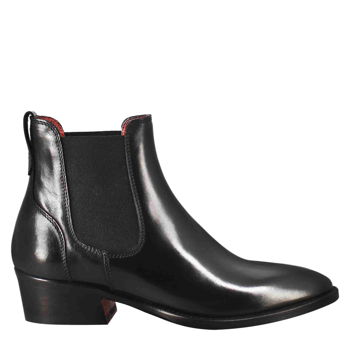 Stivaletto da donna chelsea liscio con tacco medio in pelle colore nero - LeonardoShoes