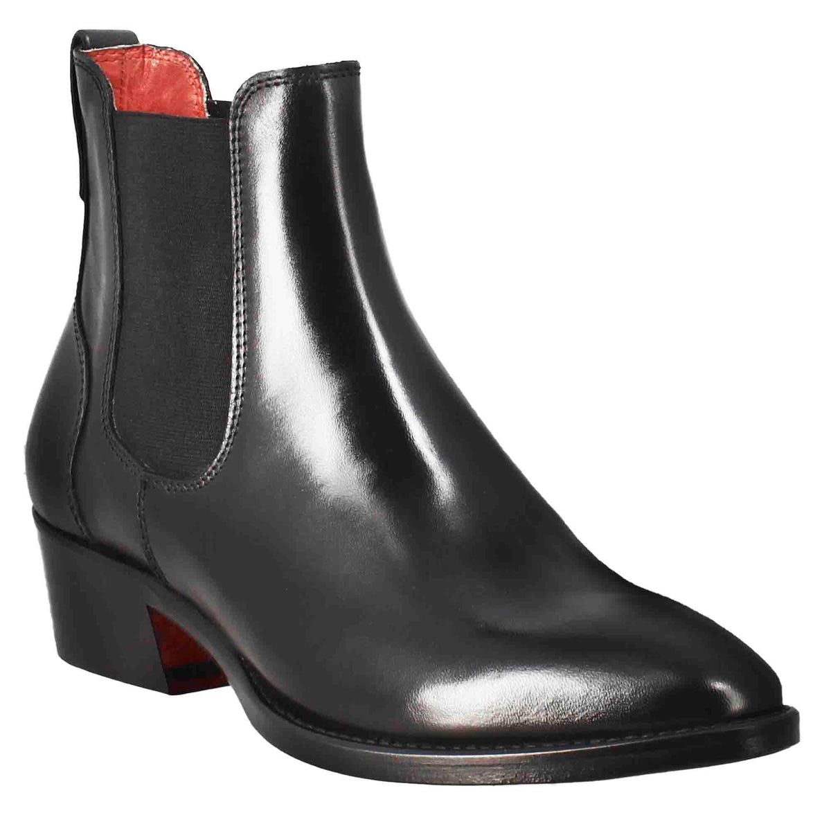 Stivaletto da donna chelsea liscio con tacco medio in pelle colore nero - LeonardoShoes