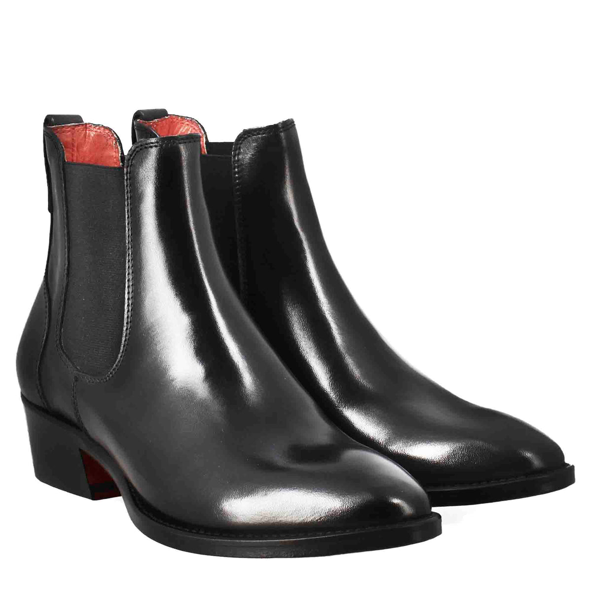 Stivaletto da donna chelsea liscio con tacco medio in pelle colore nero - LeonardoShoes