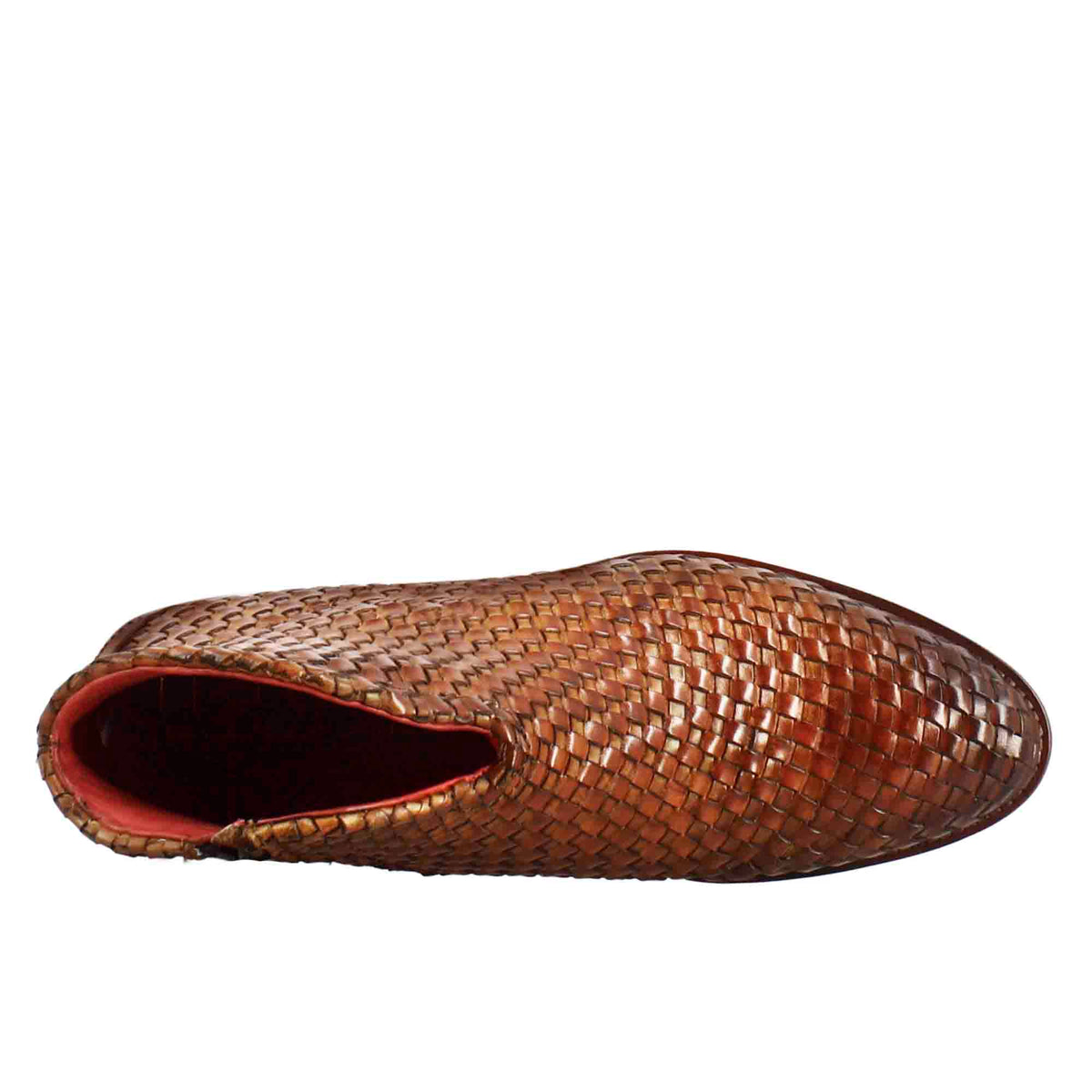 Stivaletto da donna con tacco medio in pelle intrecciata colore marrone chiaro - LeonardoShoes