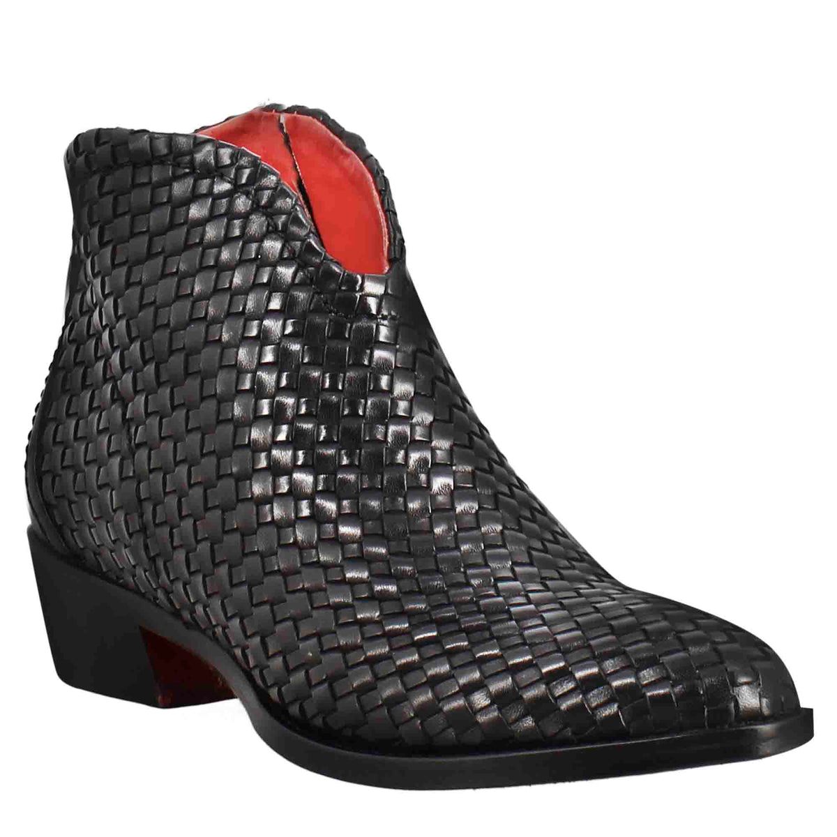 Stivaletto da donna con tacco medio in pelle intrecciata colore nero - LeonardoShoes