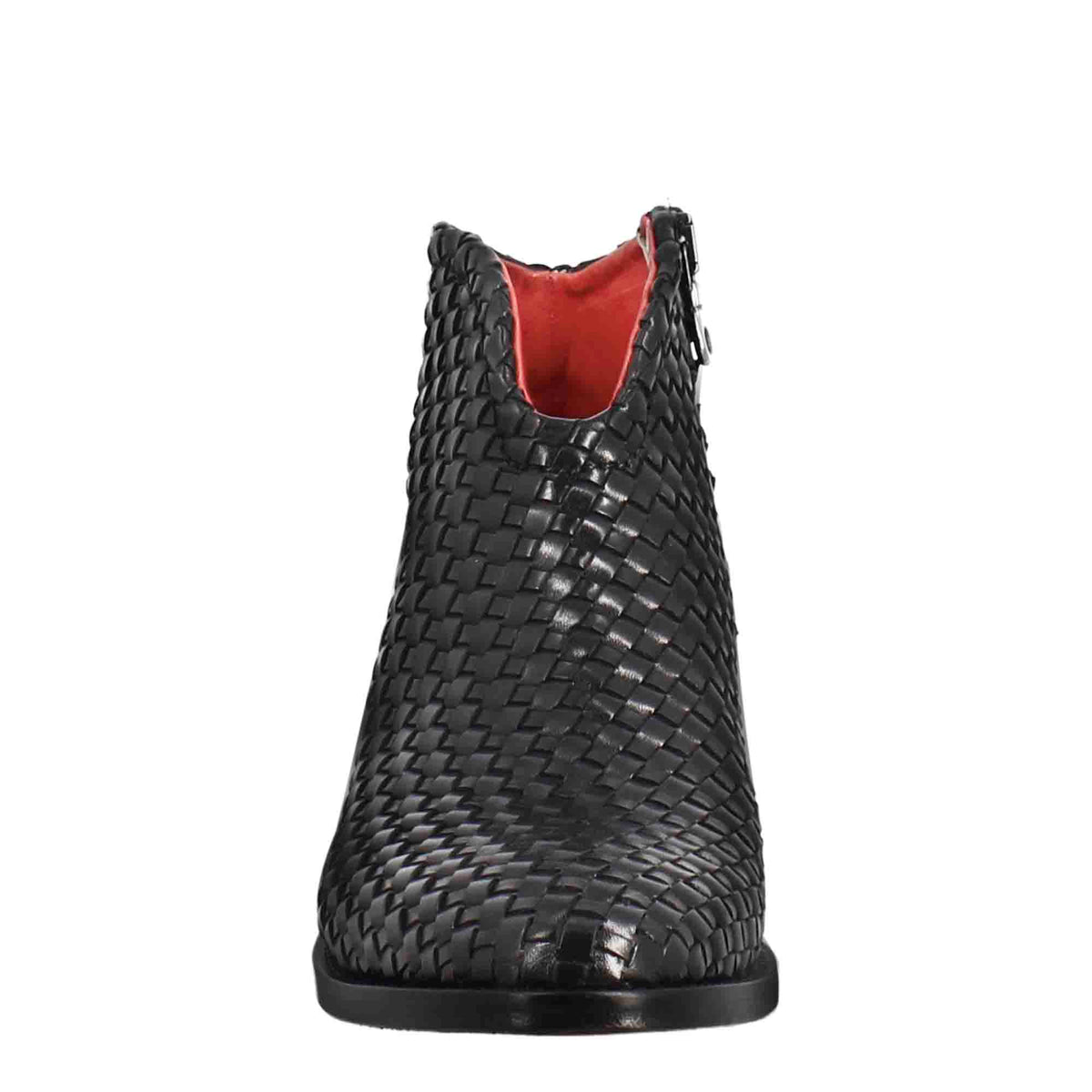 Stivaletto da donna con tacco medio in pelle intrecciata colore nero - LeonardoShoes