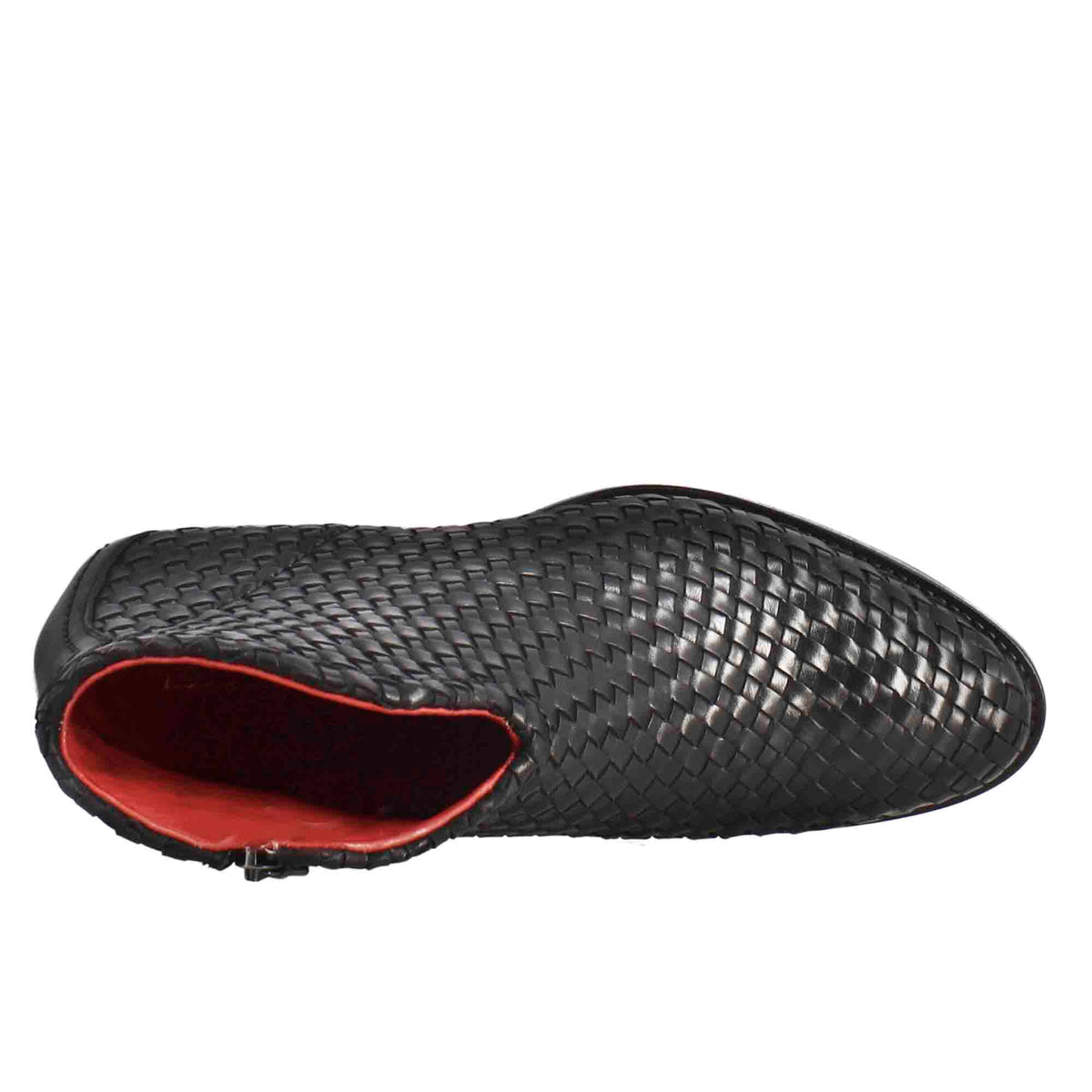 Stivaletto da donna con tacco medio in pelle intrecciata colore nero - LeonardoShoes