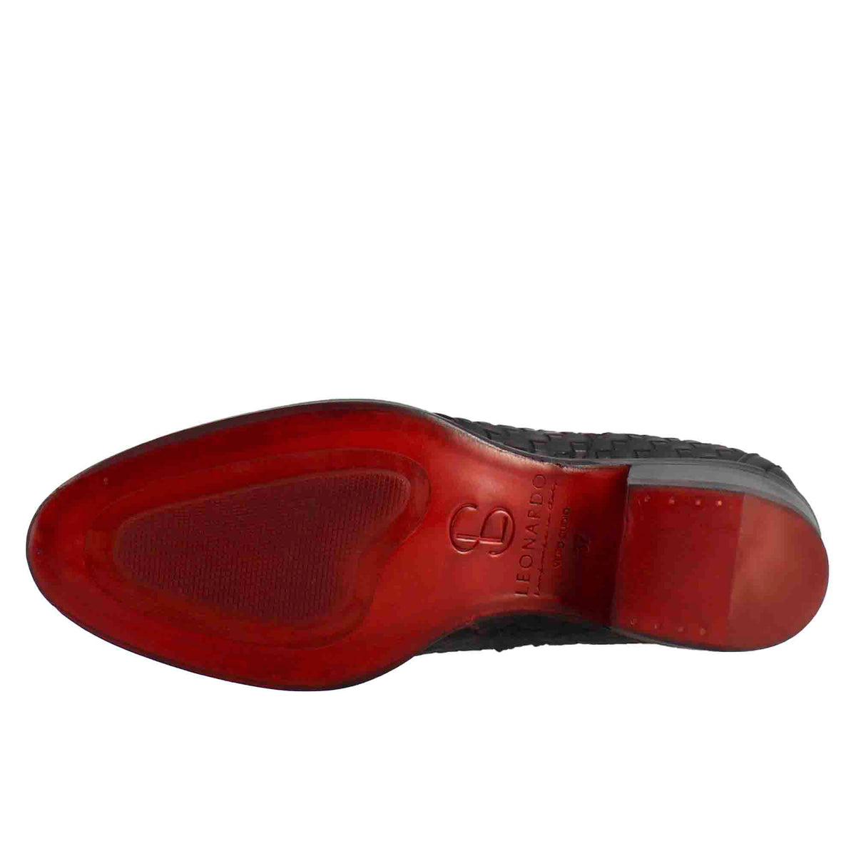 Stivaletto da donna con tacco medio in pelle intrecciata colore nero - LeonardoShoes