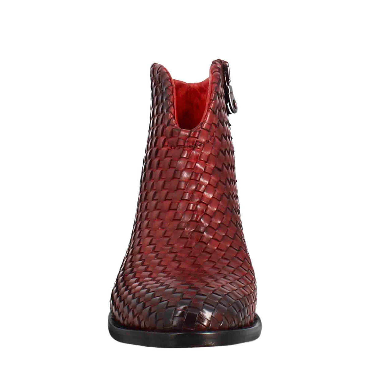 Stivaletto da donna in pelle intrecciata con tacco medio colore rosso - LeonardoShoes