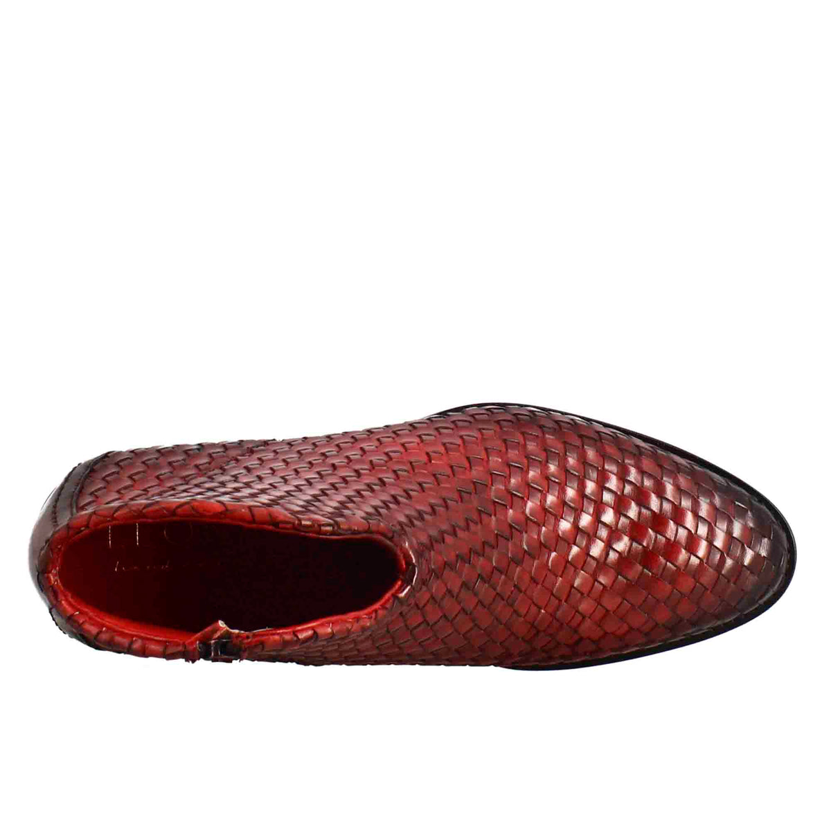 Stivaletto da donna in pelle intrecciata con tacco medio colore rosso - LeonardoShoes
