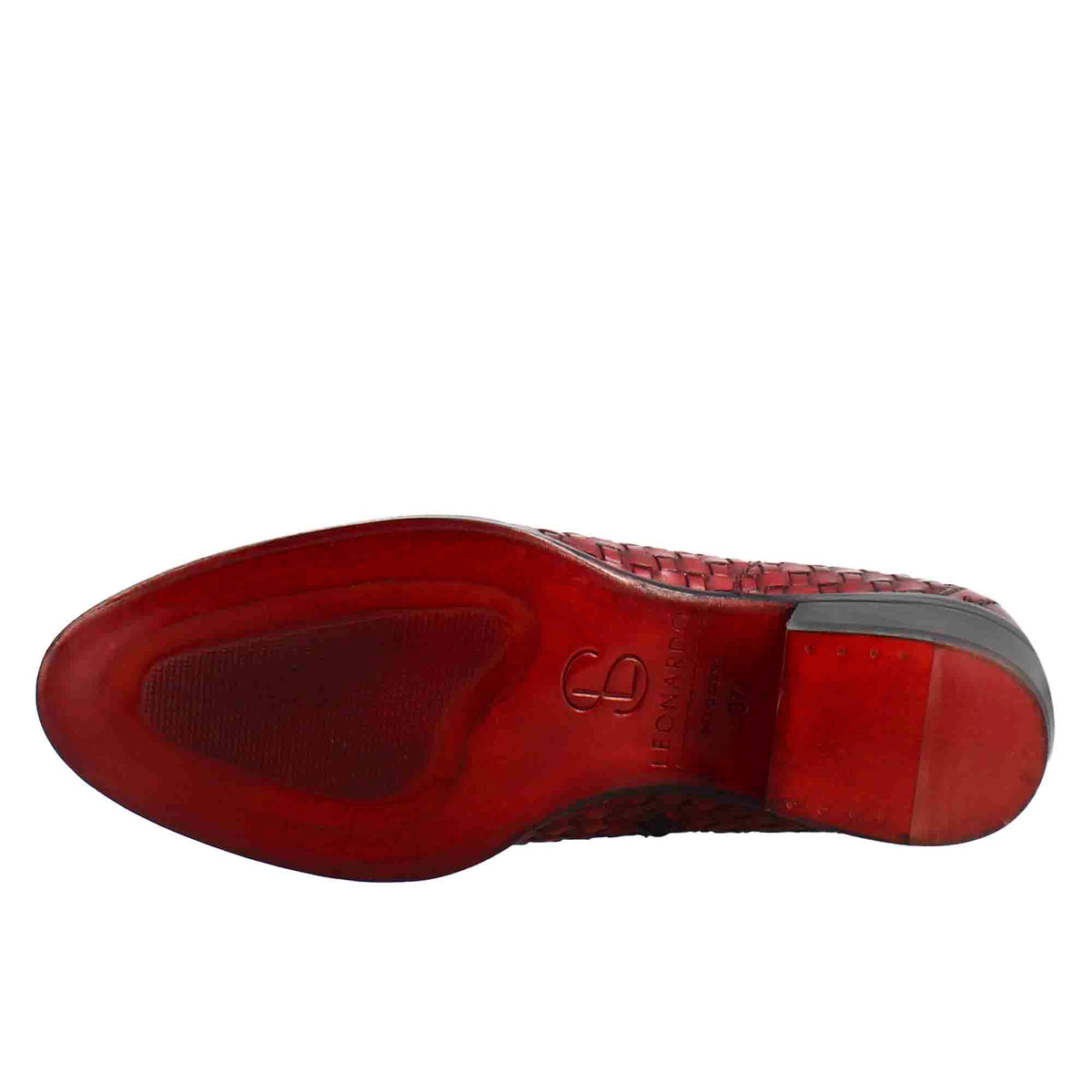 Stivaletto da donna in pelle intrecciata con tacco medio colore rosso - LeonardoShoes