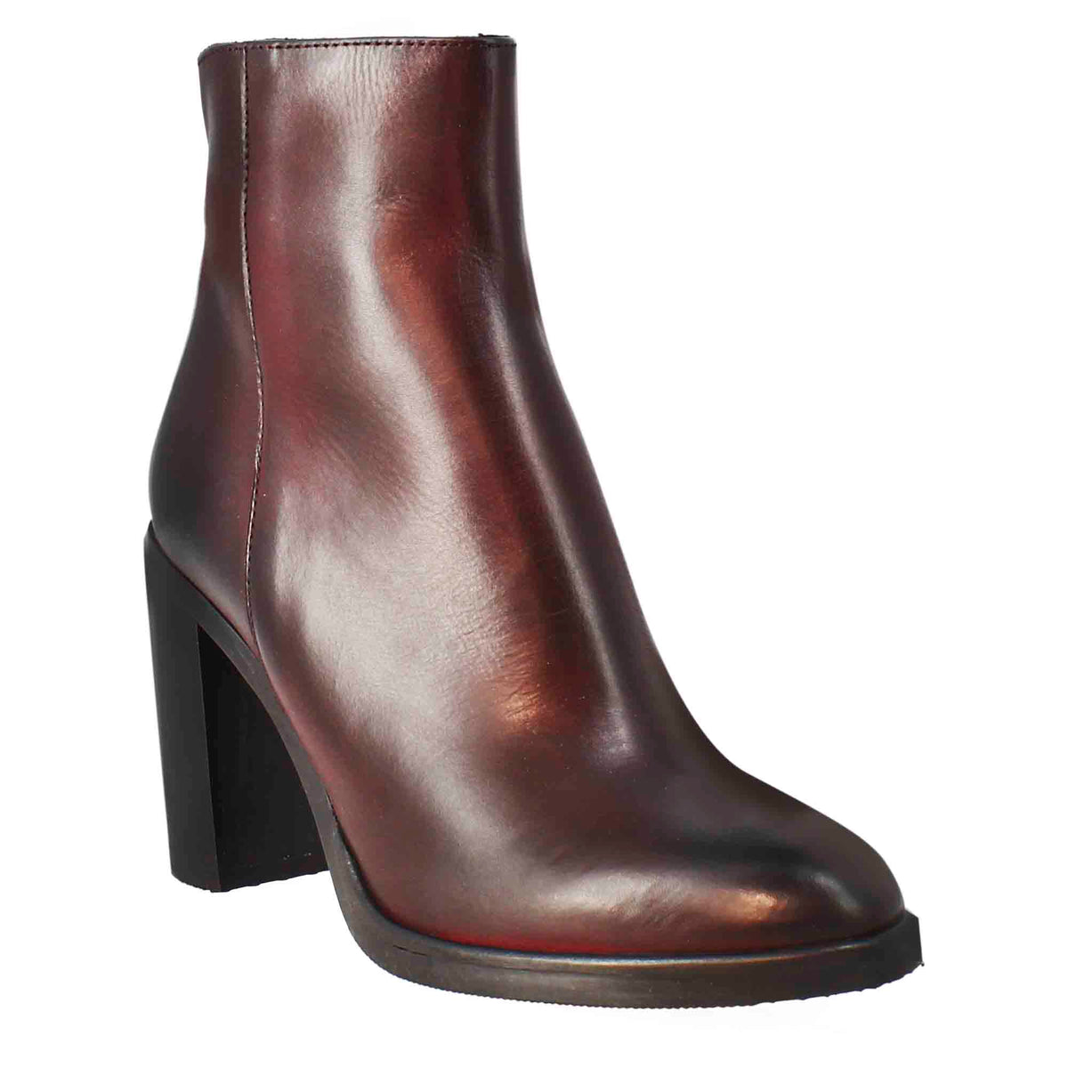 Stivaletto da donna liscio con tacco alto in pelle bordeaux - LeonardoShoes