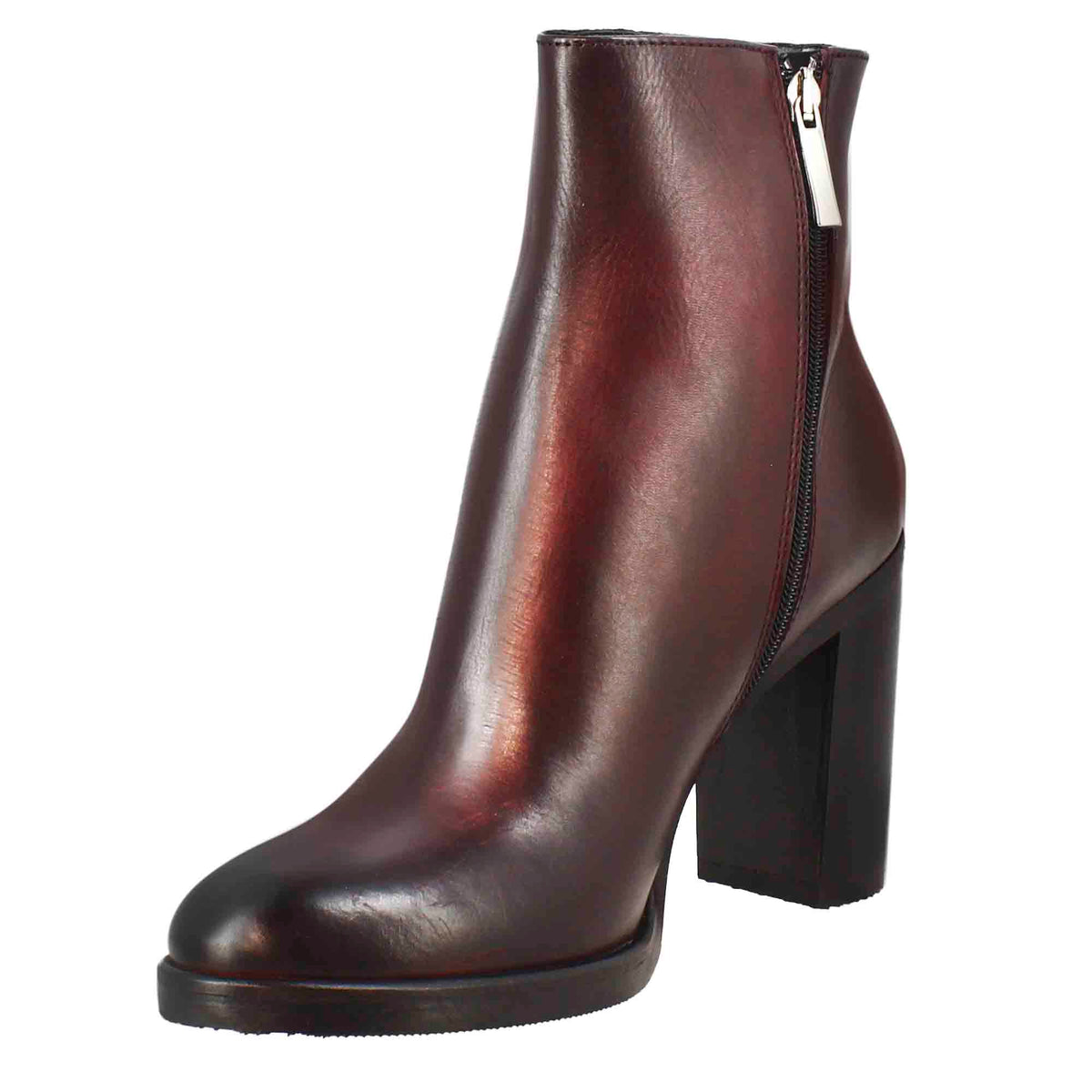 Stivaletto da donna liscio con tacco alto in pelle bordeaux - LeonardoShoes