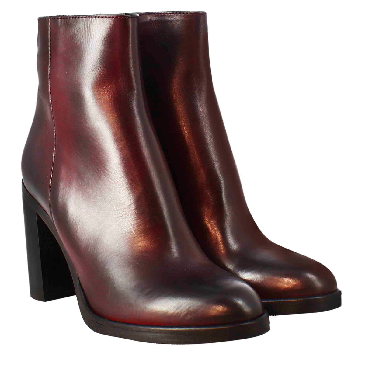 Stivaletto da donna liscio con tacco alto in pelle bordeaux - LeonardoShoes