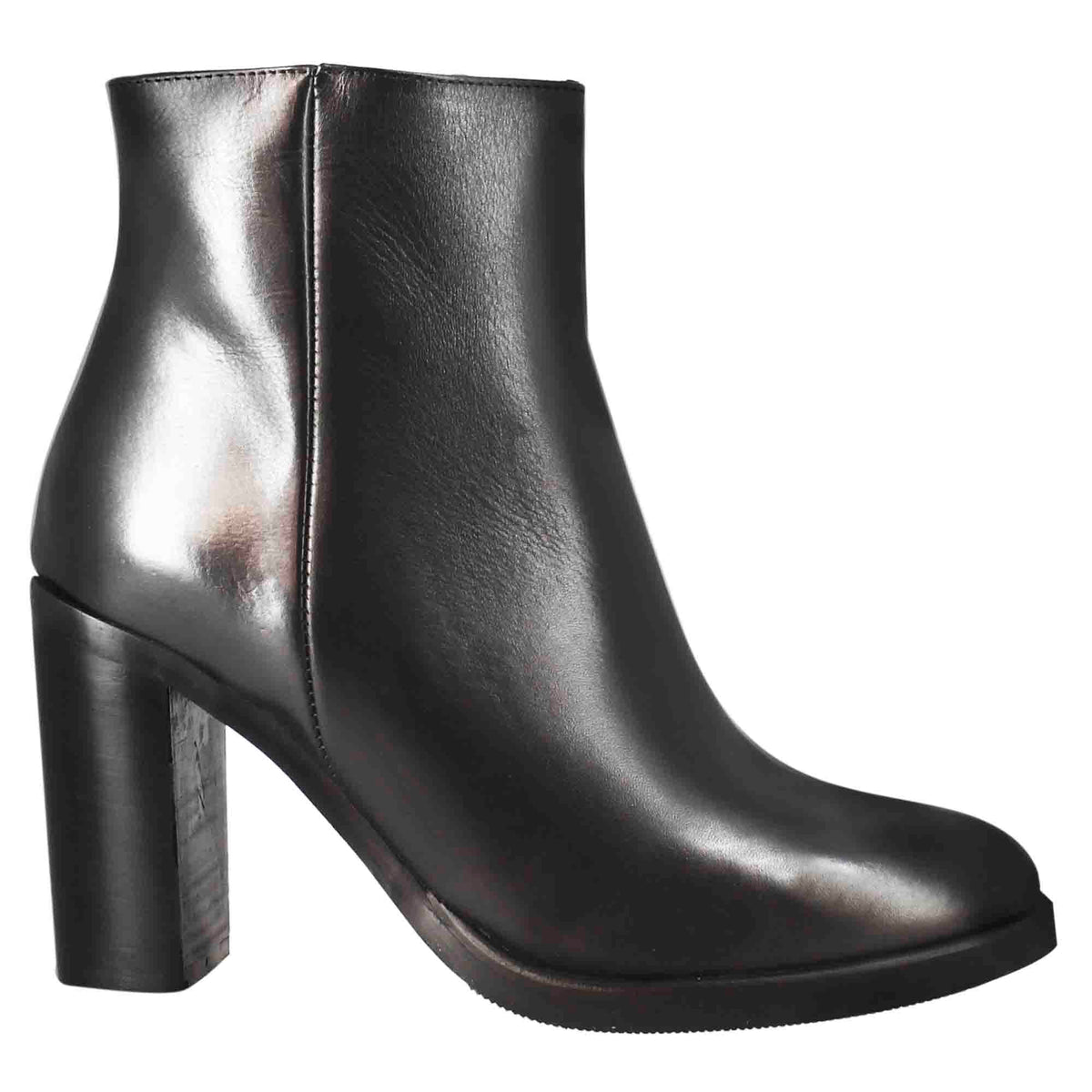 Stivaletto da donna liscio con tacco alto in pelle colore nero - LeonardoShoes