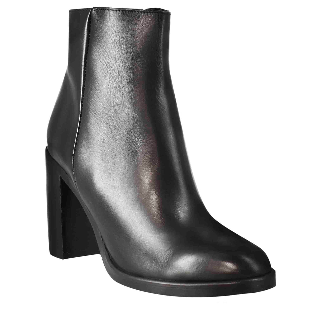 Stivaletto da donna liscio con tacco alto in pelle colore nero - LeonardoShoes